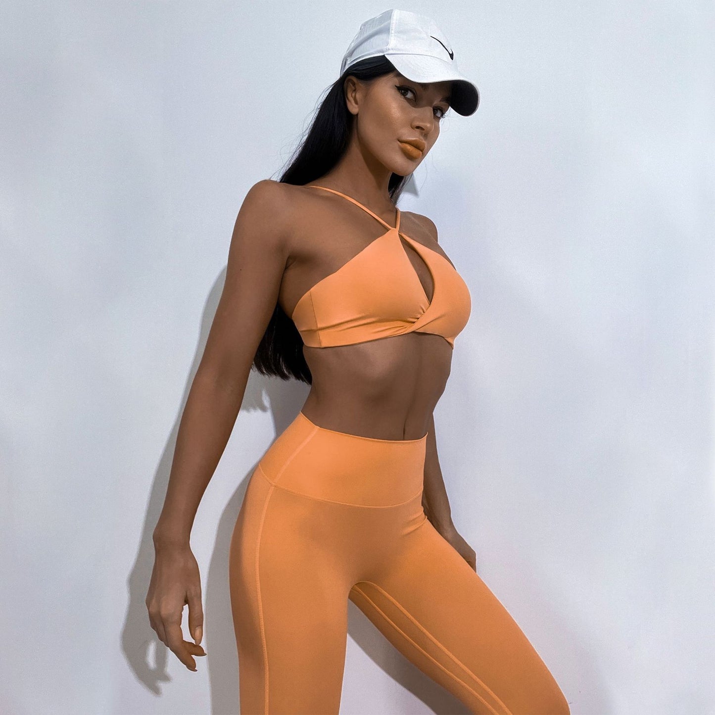 Irregular Hip Lifting Pleated Trousers Yoga Bra Set