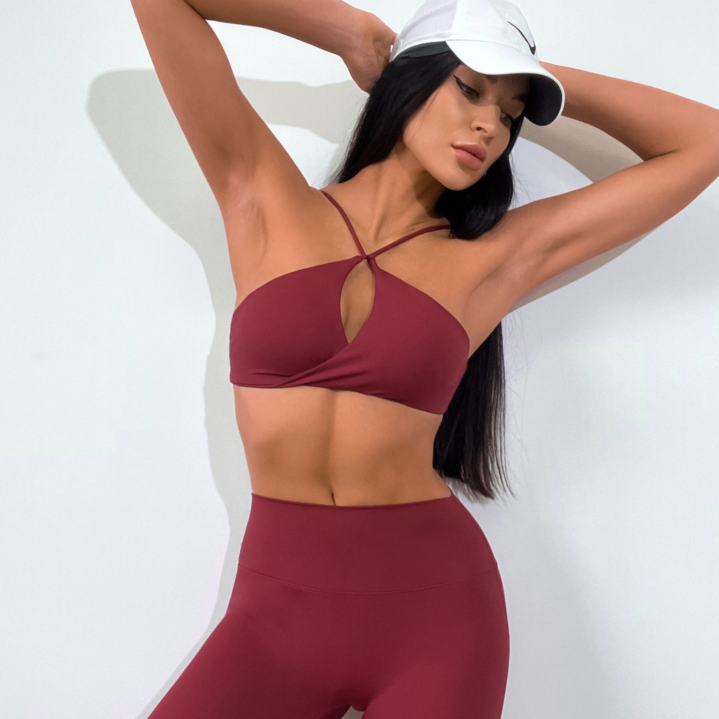 Irregular Hip Lifting Pleated Trousers Yoga Bra Set