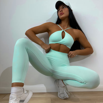 Irregular Hip Lifting Pleated Trousers Yoga Bra Set